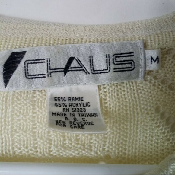 Chaus Womens Sleeveless Yellow Sweater Medium Lace Neck Vintage Preppy Knit - Picture 5 of 7